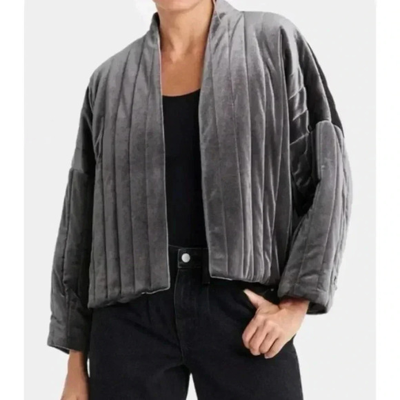 Quilted Velvet Waist Duster Open Jacket - Picture 1 of 12